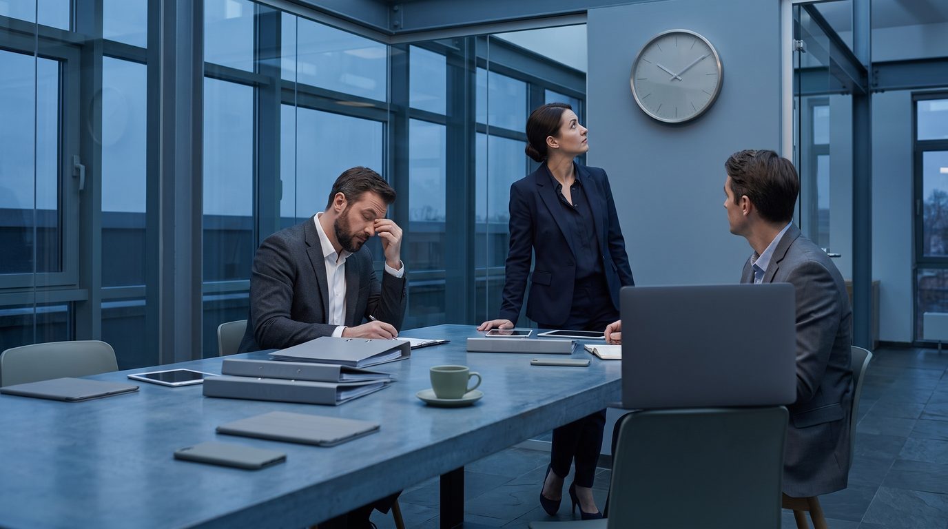 A finance team working late against a fixed deadline